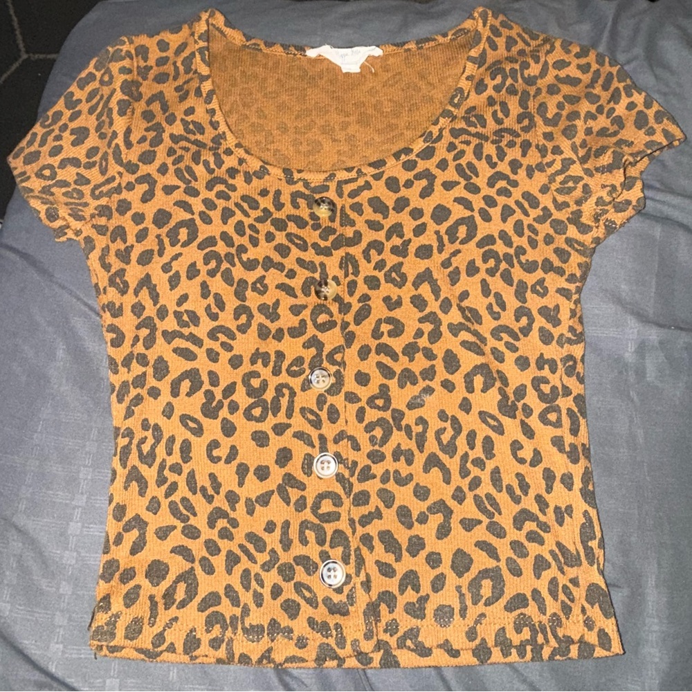 Hippie Rose Leopard Print Short Sleeve Top - Brown and Black